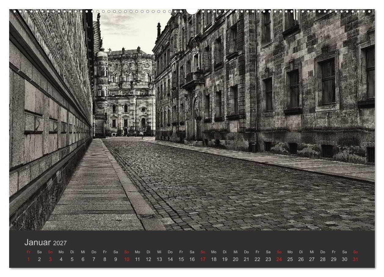 CALVENDO - Dresden Schwarz Weiss 2027 (Wandkalender 2027 DIN A2 quer), Monatskalender: Impressionen der Stadt Dresden in Schwarz Weiss.