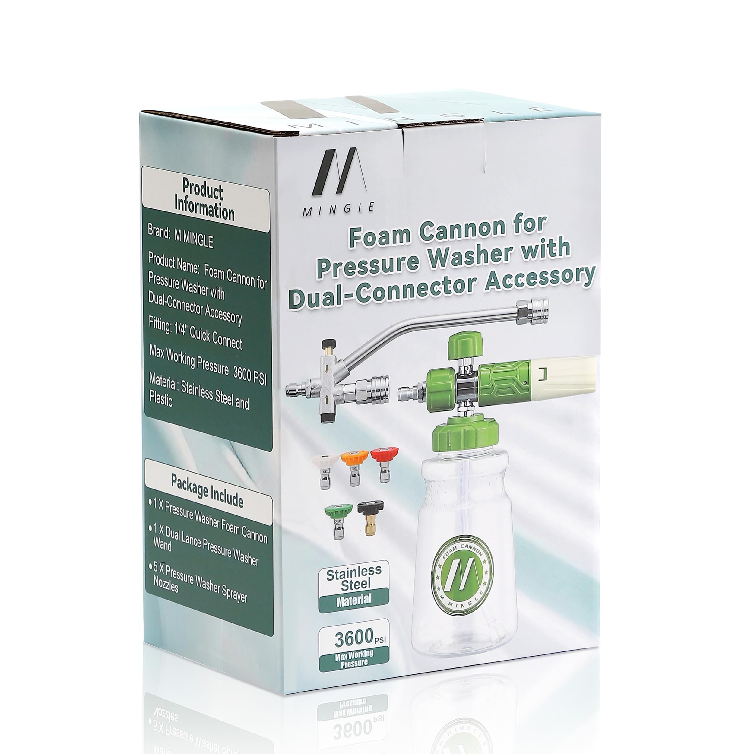 M MINGLE Canon à Mousse de Nettoyeur Haute Pression avec Double Connecteur | Lance à Mousse Réglable 1 Litre, Raccord M22-14 Démontable et Raccord Rapide 1/4", pour Nettoyage de Voiture, 250 bar