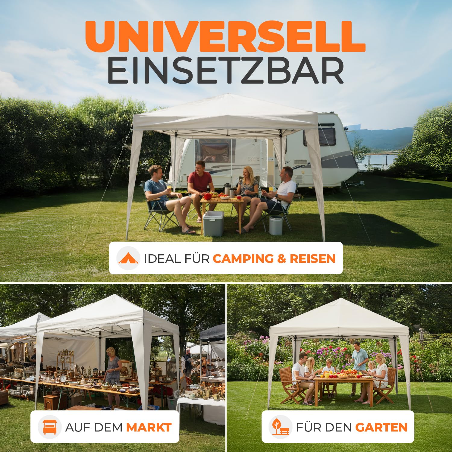 Kronenburg Faltpavillon wasserdicht Dachmaß 3 x 3 m UV Schutz 50+ Pavillon in Champagner