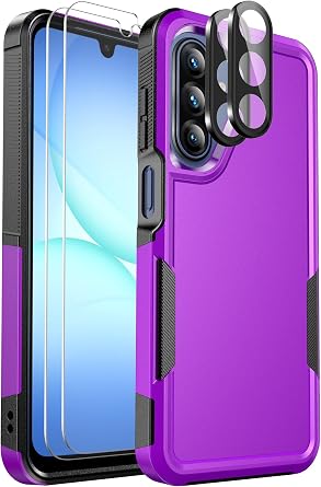 for Samsung Galaxy A17 5G Phone Case, [Military Grade Drop Protection] [Glass Screen Protector + Camera Lens Protector] Non-Slip Shockproof Case Purple
