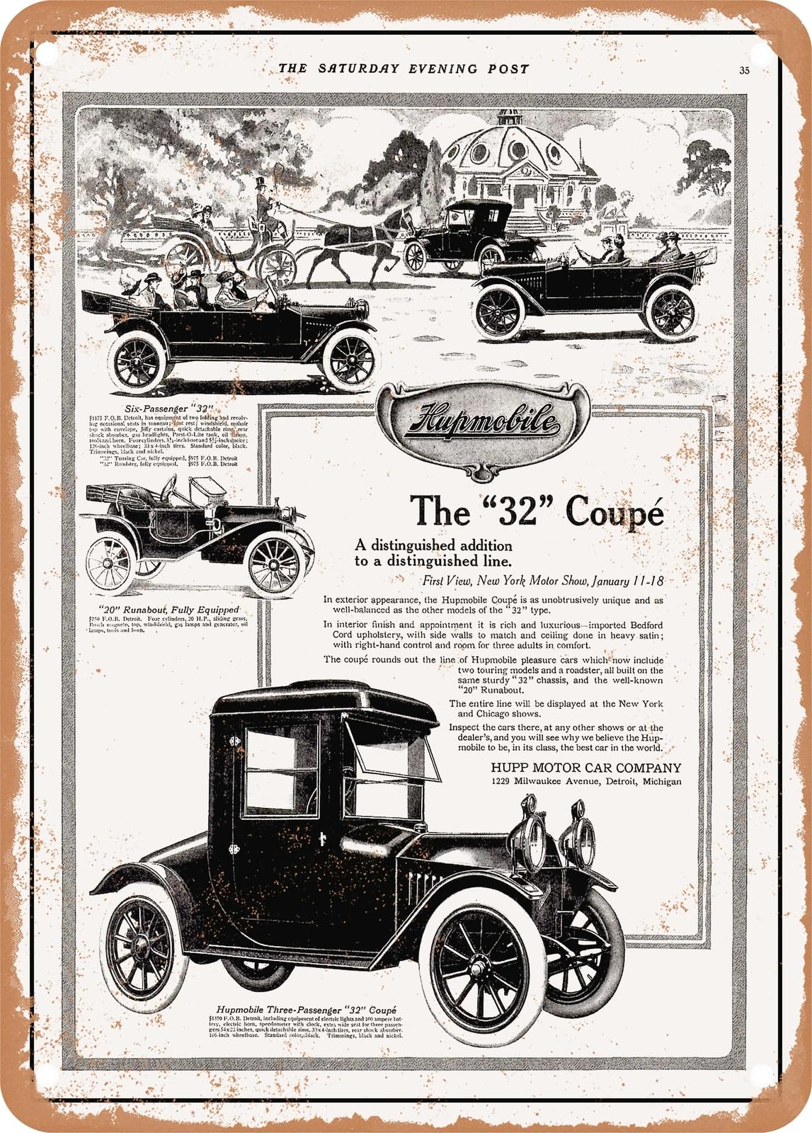 METAL SIGN - 1913 Hupmobile 32 Three Passenger Coupe Vintage Ad home decor