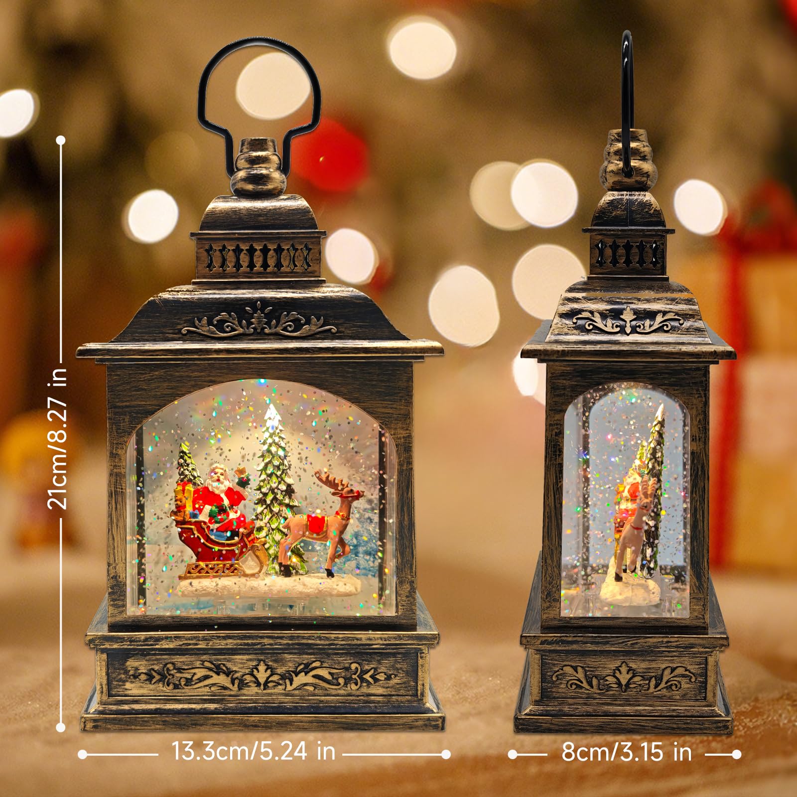 Lanterna di Natale,natale decorazioni casa,Palle di vetro natalizie Globi con Musica,Proiezione,Timer,Glitterata Neve - 3AA Batteria/USB – Decorazione Natalizia 2026 per Casa e Tavolo,regali di natale