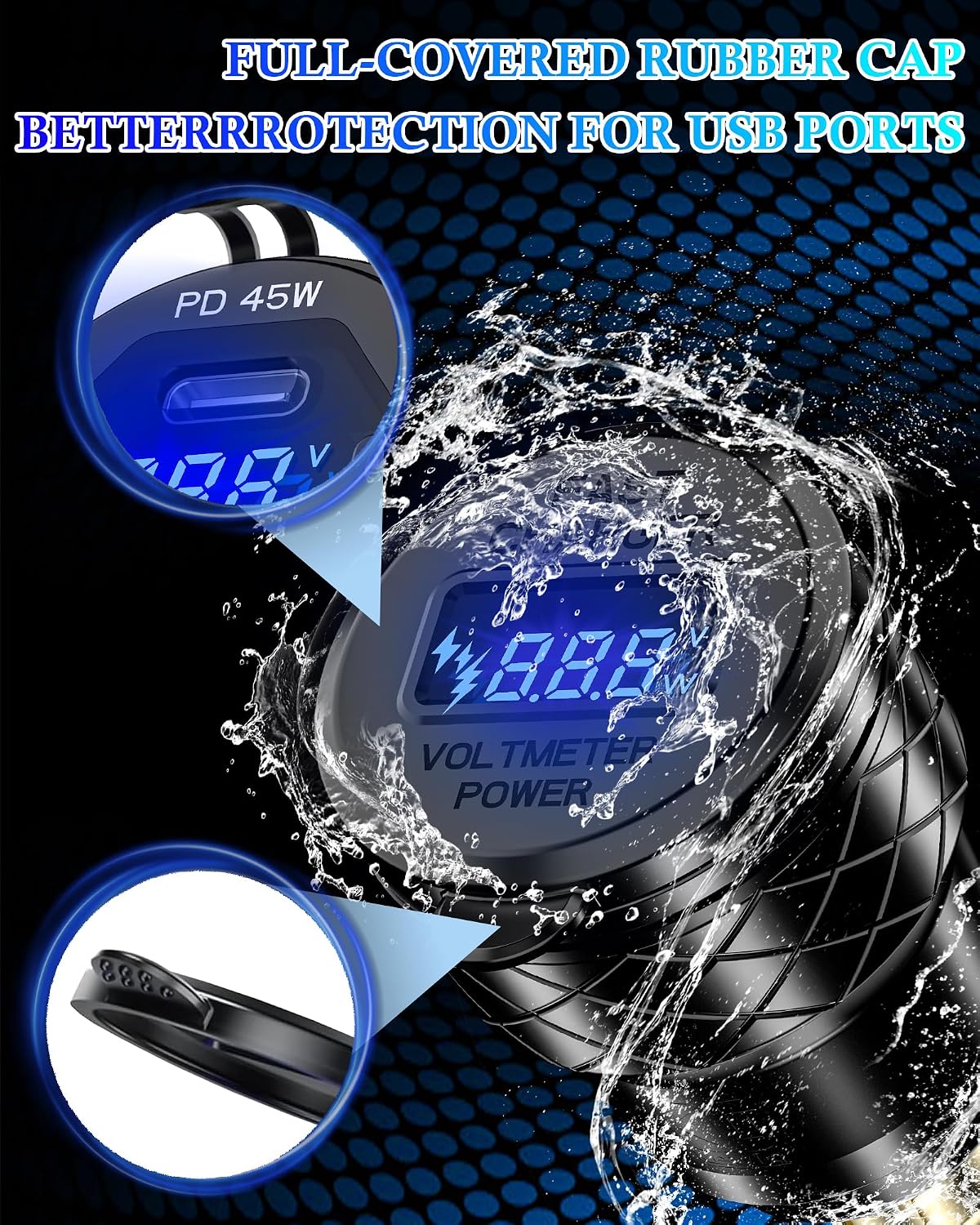 DIN Hella Plug to USB Charger, 45W USB-C PD3.0 & 18W QC3.0 Motorcycle USB Outlet for BMW Triumph Ducati, Waterproof Dual Fast Charge Powerlet Socket with LED Voltmeter