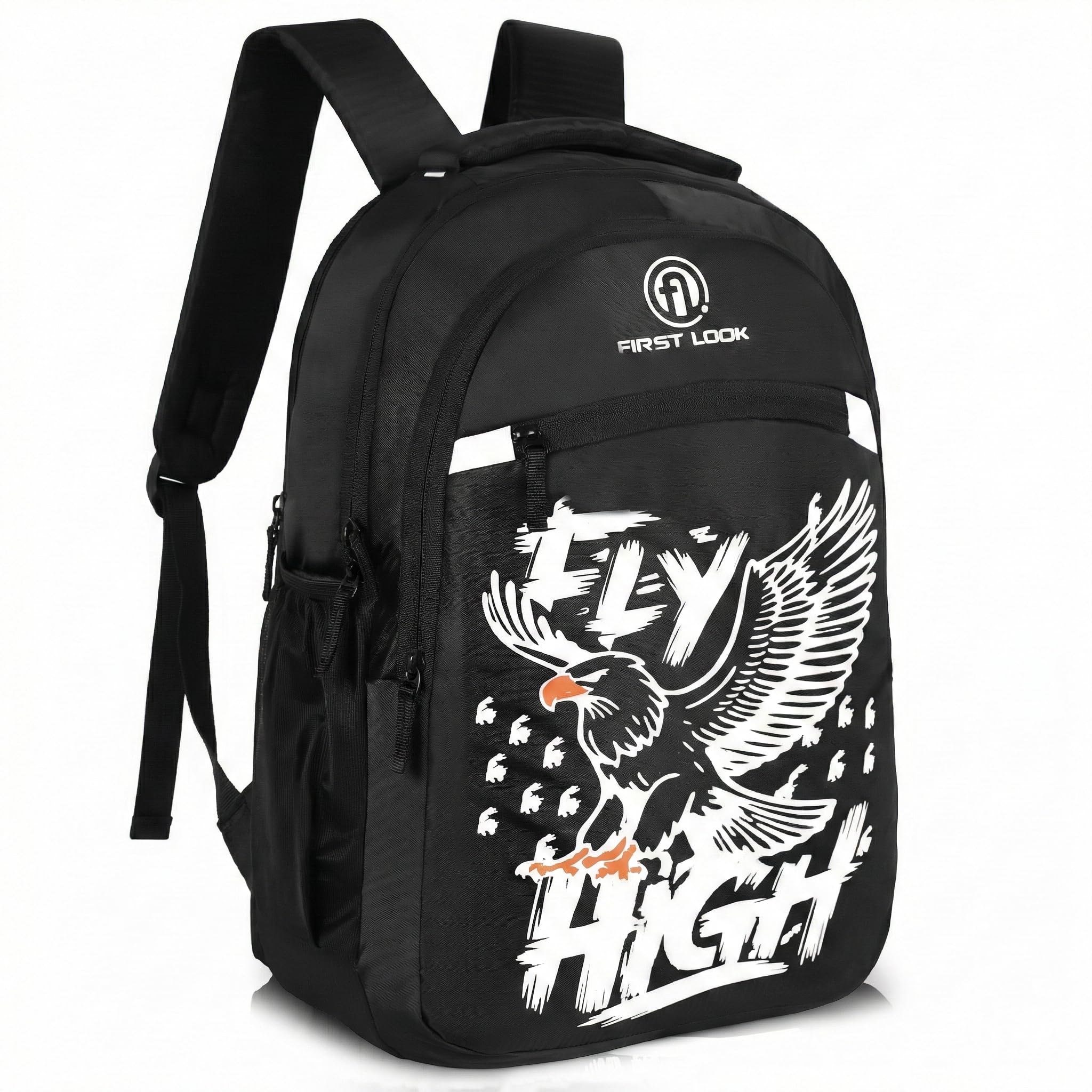 first look School Backpack With Eagle Design, Black, for College, Office And Casual Use | Durable | Water Resistant | Multi Compartment | Adjustable Shoulder Straps | Ideal for Study & Office | Black-picture-28