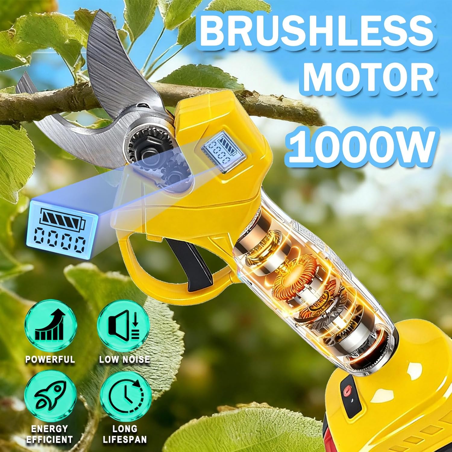 4-in-1 Cordless Electric Pole Saw & Pole Pruning Shear, 8 Inch Mini Chainsaw & Electric Pruning Shears with Brushless Motor, 16ft Reach Pole, 2×21V 4.0Ah Batteries for Tree Trimming & Wood Cutting - Image 7