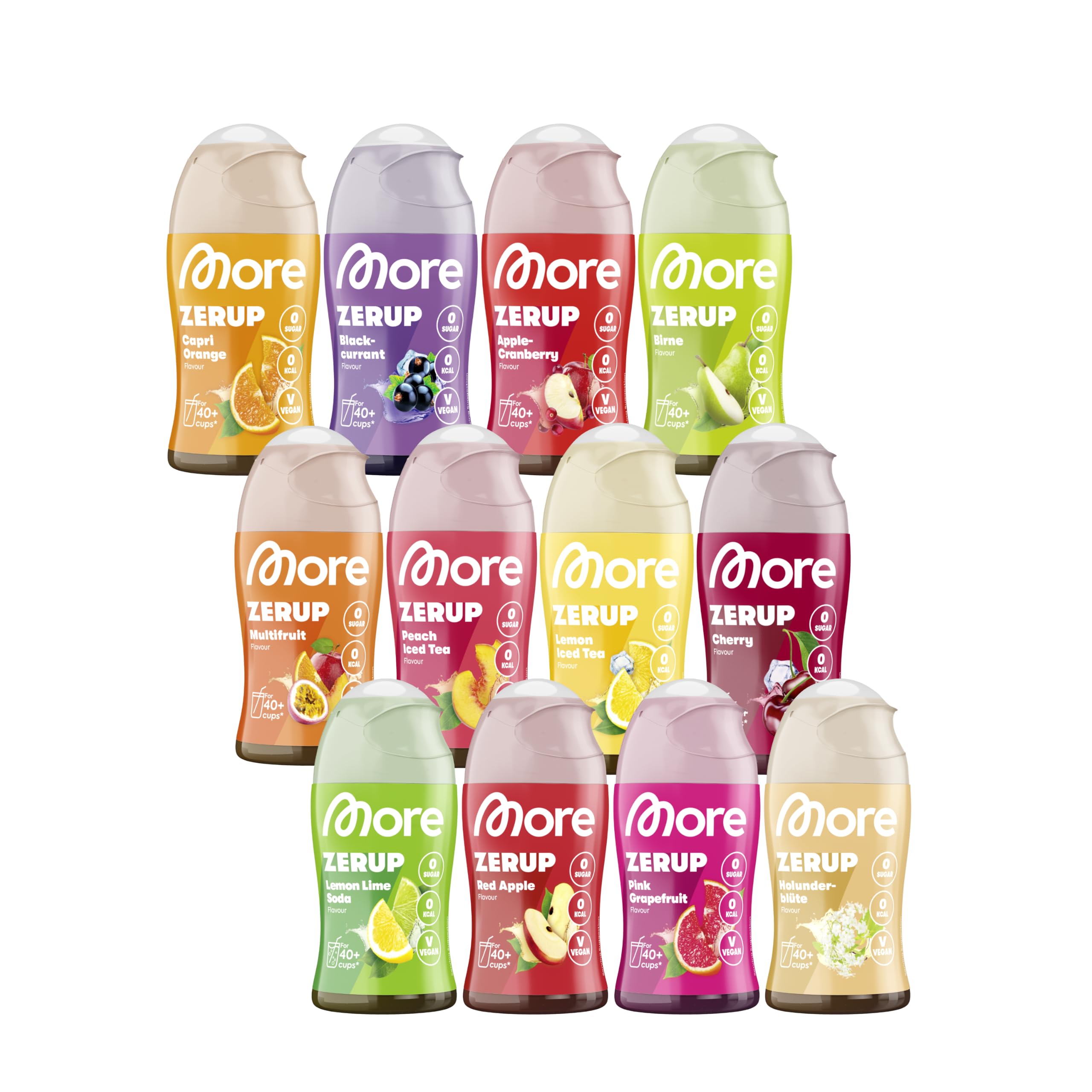 MORE Zerup, mixed 12er Bundle, 12 x 65 ml, für bis zu 96 l Fertiggetränk | Zuckerfreier Sirup mit u.a. echten Fruchtextrakten, vegan, zero Kalorien