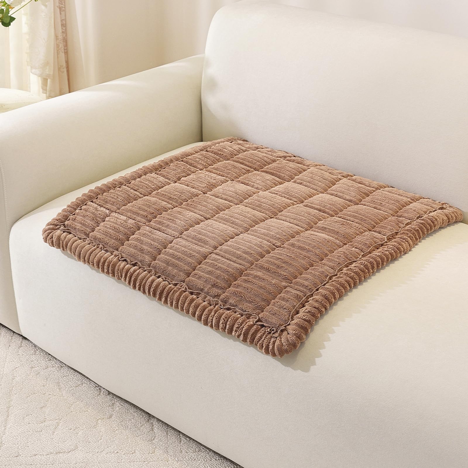 OstepDecor Pet Bed Mat, Sofa Floor Mat, Pet Couch Cover Furniture Protectors for Dogs, Thick Soft Corduroy Sofa Pads Fuzzy Couch Cushions for Pets, Kids, Suitable for for Seasons (Brown, 50x50cm) — image 1