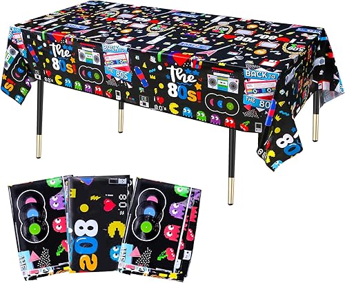 Lcoor Manteles de 3 piezas de los años 80, cubierta de mesa de fiesta de cumpleaños de los 80 para decoraciones de fiesta temática de hip hop de los
