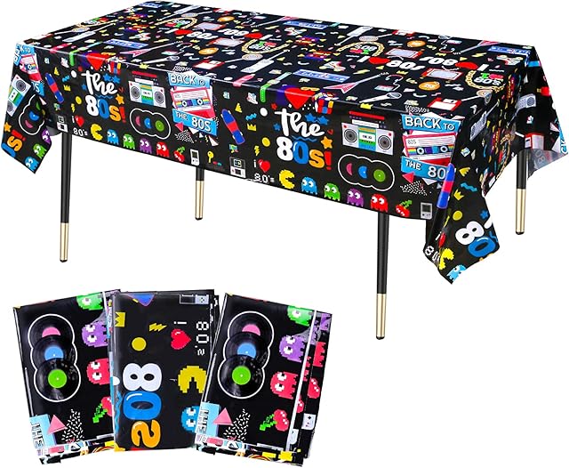 KRUCE 3 Pack 80s Party Tablecloths,80s Plastic Table Cover,80s Hip Hop Theme Birthday Party Decorations,220*130cm