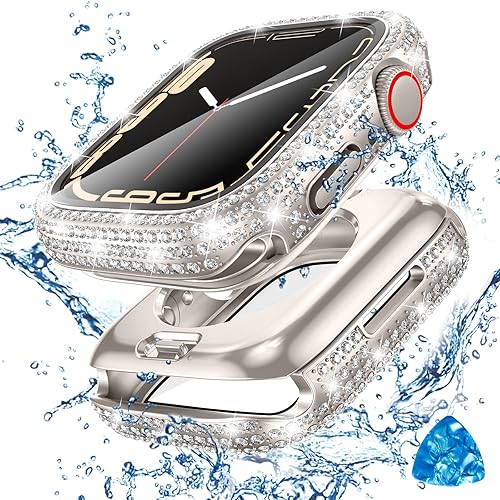 Miniatura 1 de Tensea Funda protectora de pantalla impermeable para Apple Watch Series 9, 8, 7, 1.772 in, accesorios para iWatch de diamante duro delantero y