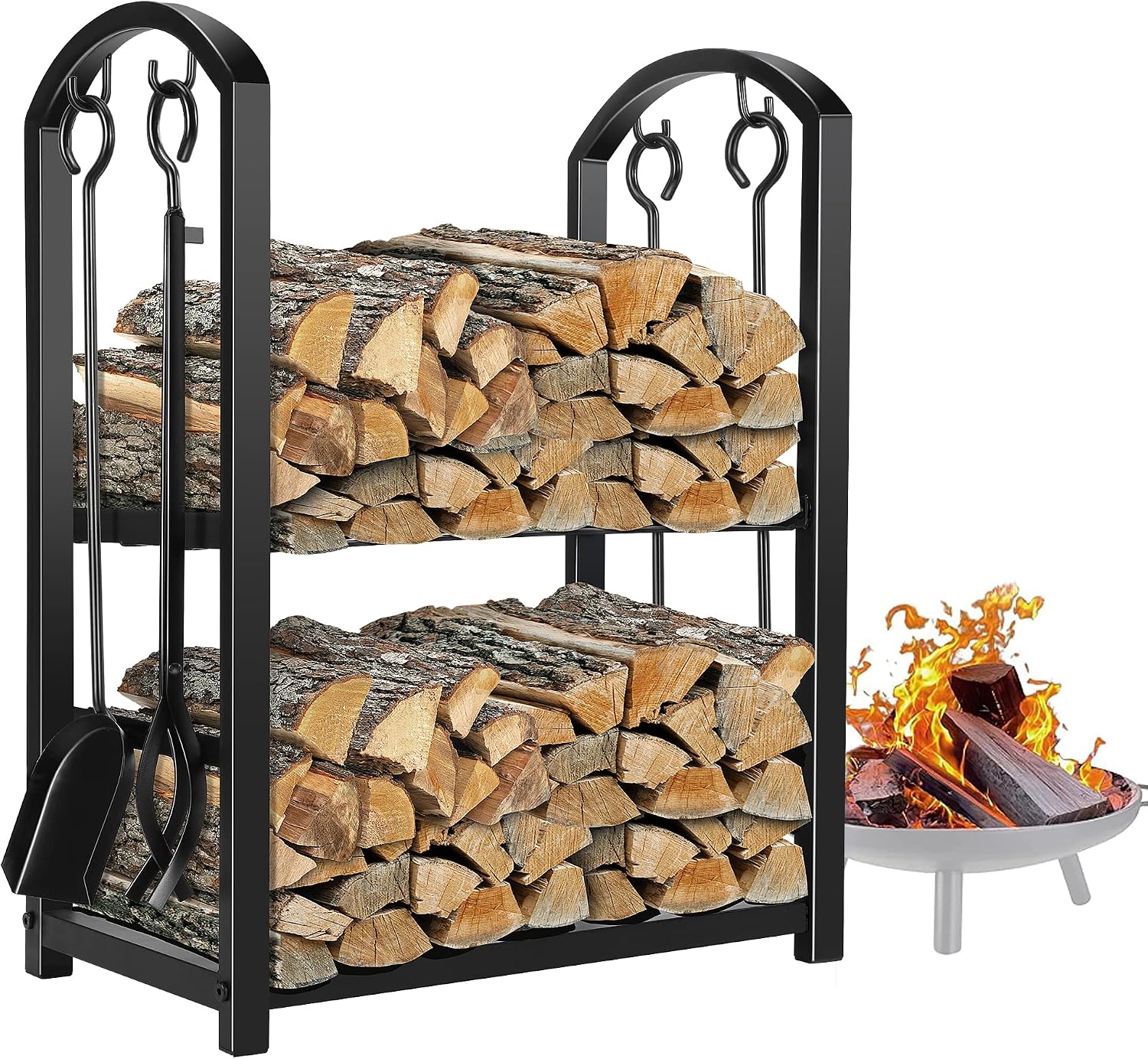 Firewood Rack Indoor Fireplace Tools Firewood Rack Wtih Tools Wrought Iron Fireplace Tools Set With Pliers Fireplace Tools Heavy Duty Indoor Log Rack Black