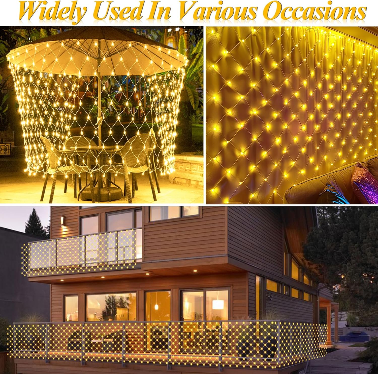 510 LED Christmas Net Lights, 28ft x 5ft Mesh Lights Outdoor Clear Wire 8 modes, Waterproof Connectable String Lights Plug in for Xmas Tree Bushes Garden Holiday Party Decorations - Warm White