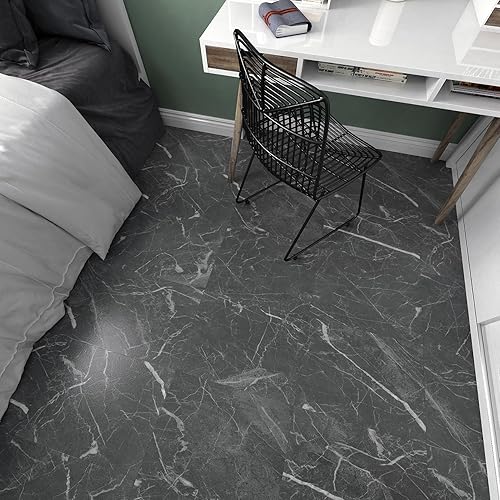 WESTICK Azulejos de suelo de color negro claro para baño, azulejos de cocina para despegar y pegar, azulejos de mármol impermeables para dormitorio, disponible en Yaxa Peru
