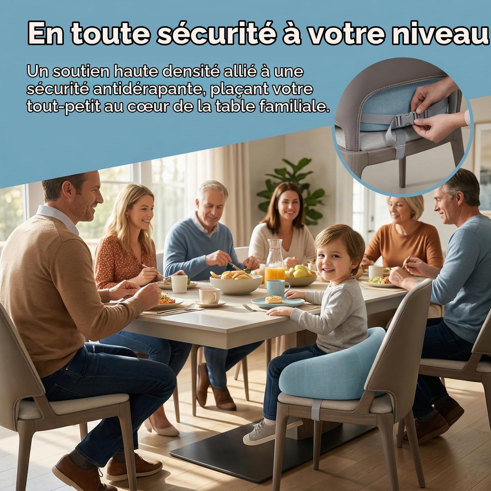 Coussin Rehausseur Chaise Enfant, Enfant Réhausseur Enfants Chaise, Rehausseur De Siège, Lavable, Démontable, Hauteur 6 À 8 Cm Pour Les Repas Des Jeunes Enfants, Bleu