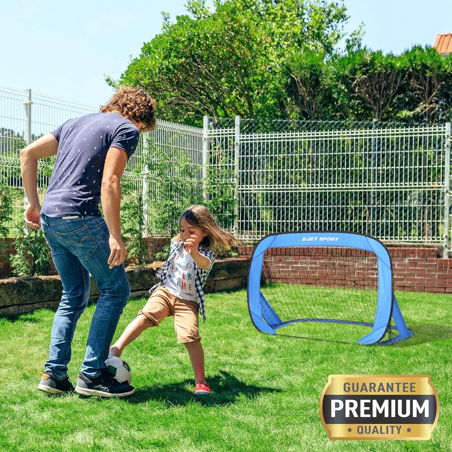 2er Set Tragbares Fussball Popup Tor - 120 x 80 x 80 cm - Fußballtor für Garten - Mit Tragetasche und Befestigungspins
