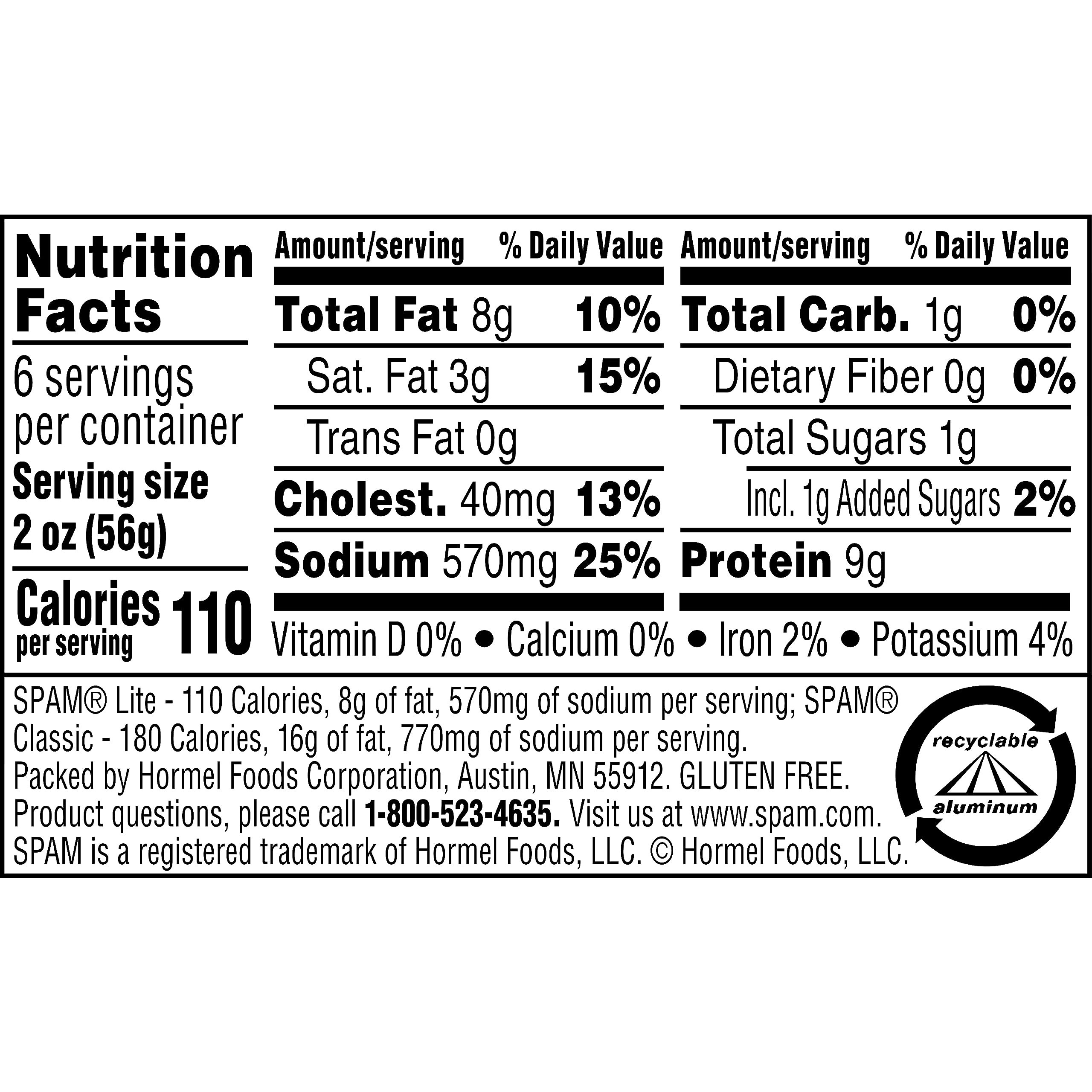 SPAM Lite, SPAM Canned Meat, 12 oz Can, (12 Pack)