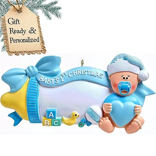 3D Personalized Babys First Christmas Ornament 2025 Boy | Blue