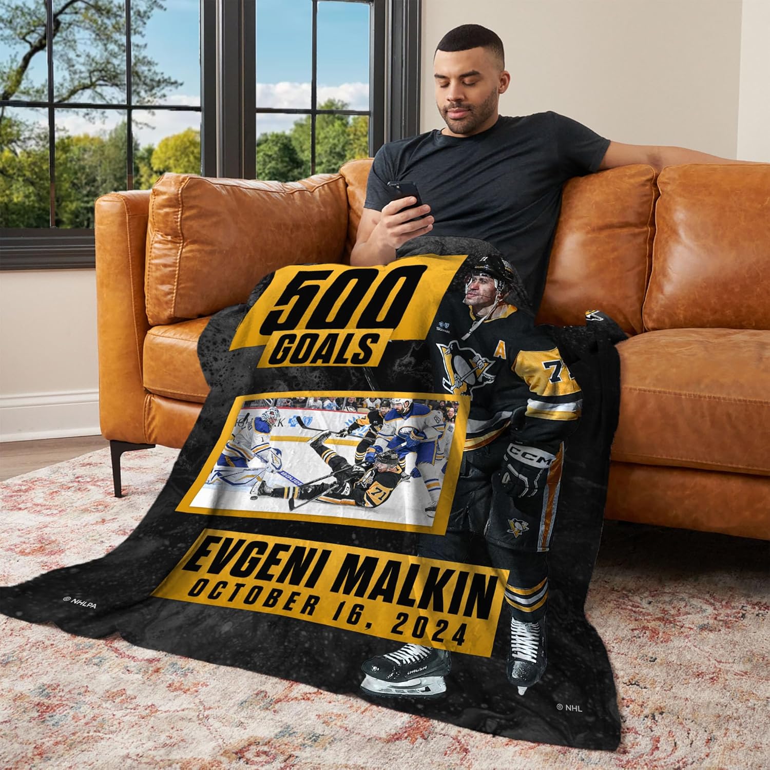 NORTHWEST NHL Pittsburgh Penguins, Evgeni Malkin 500 Goals, Silk Touch Throw Blanket, 50 x 60 Inches
