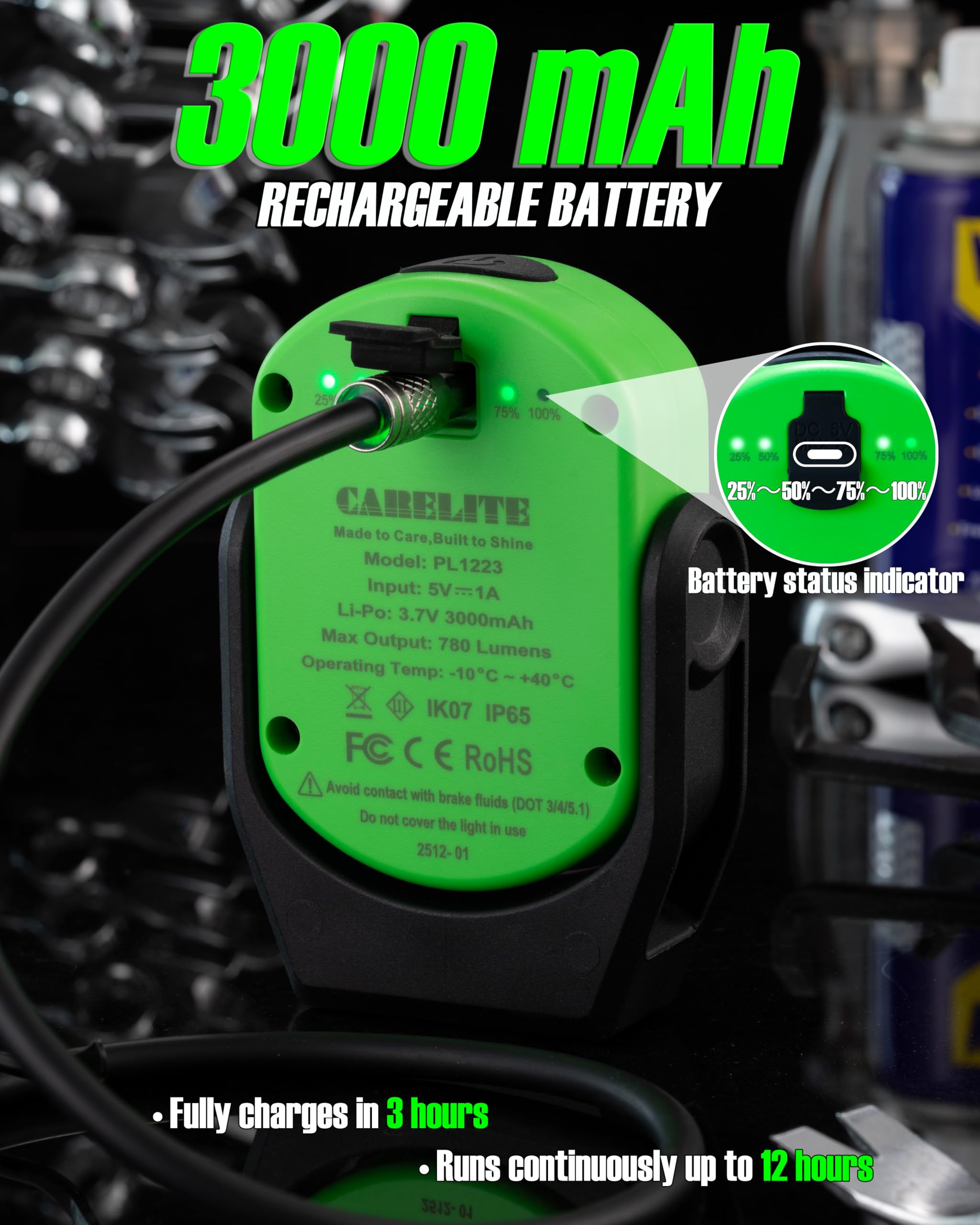 Arbeitslicht, magnetisches Licht mit 3 Modi und 360° Rotation, wiederaufladbares Mini-Taschenlicht mit 780 lm für Mechaniker, Arbeitsplätze und Notfall (Grün)
