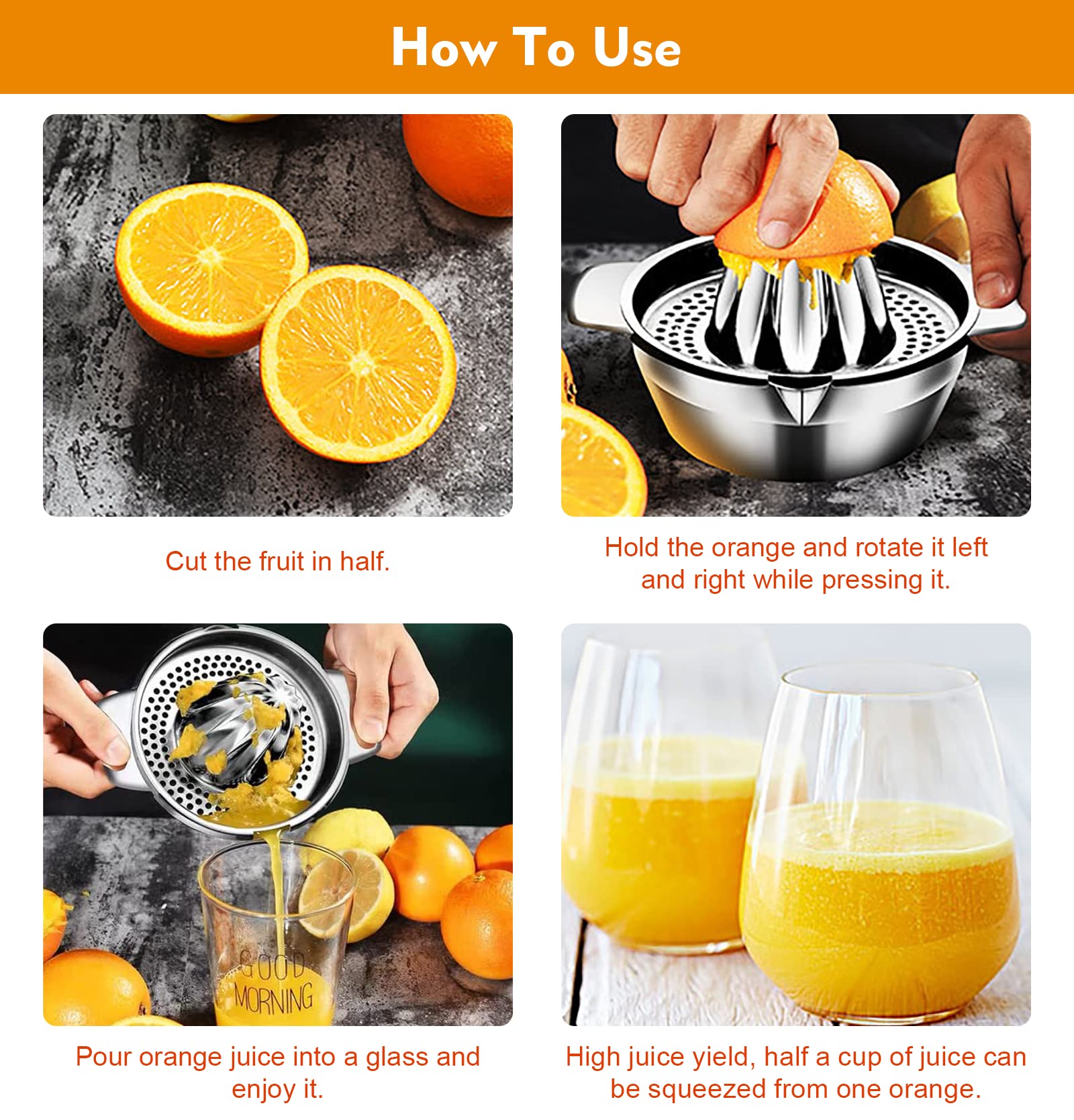 Presse-agrumes Manuel En Acier Inoxydable - Pour Citrons, Oranges, Facile à Utiliser, Lave-vaisselle Safe, 23x8 Cm - 5