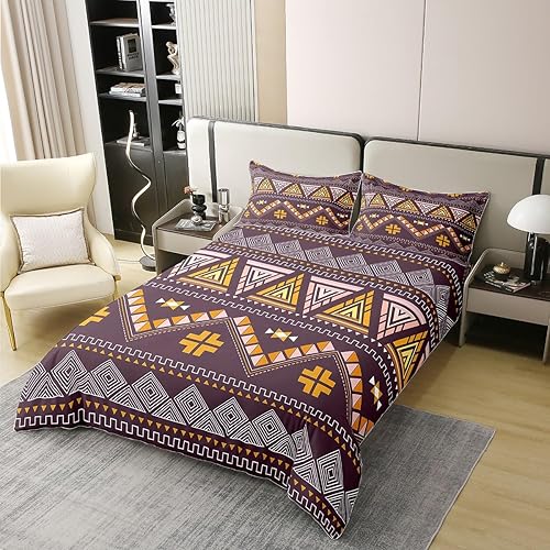 Miniatura 9 de Erosebridal Funda de edredón tribal bohemia de algodón puro, tamaño Queen, juego de ropa de cama exótica retro, funda de edredón bohemia de celosía