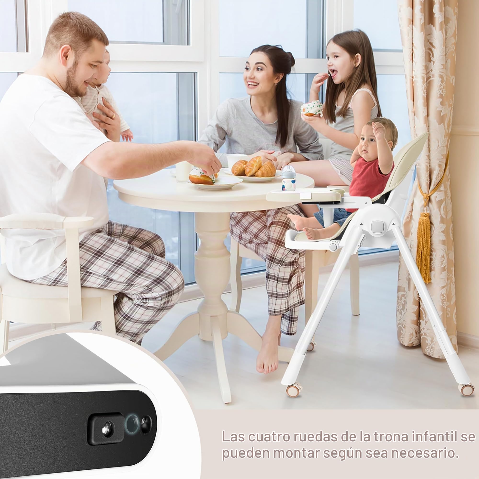 ACXIN Trona plegable para bebé, silla de comedor infantil ajustable en altura con bandeja de doble capa y cinturón de seguridad, trona portátil con función reclinable para el hogar y al aire libre,