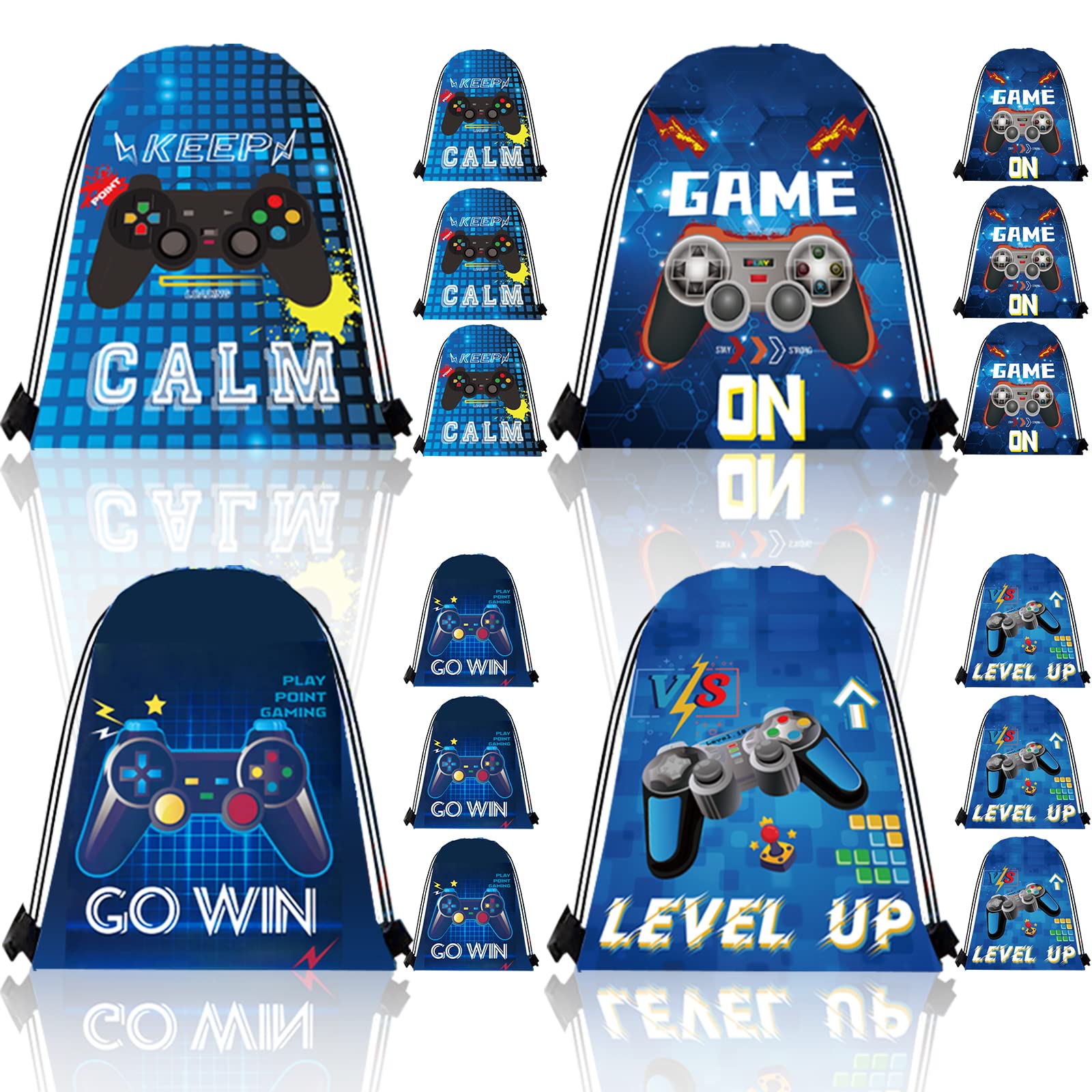 16 Pack Video Game Party Favors 12'' x 10''Gamer Party Favors Gaming Party Favors Drawstring Bags Video Game Birthday Party Favors Goodie Bags