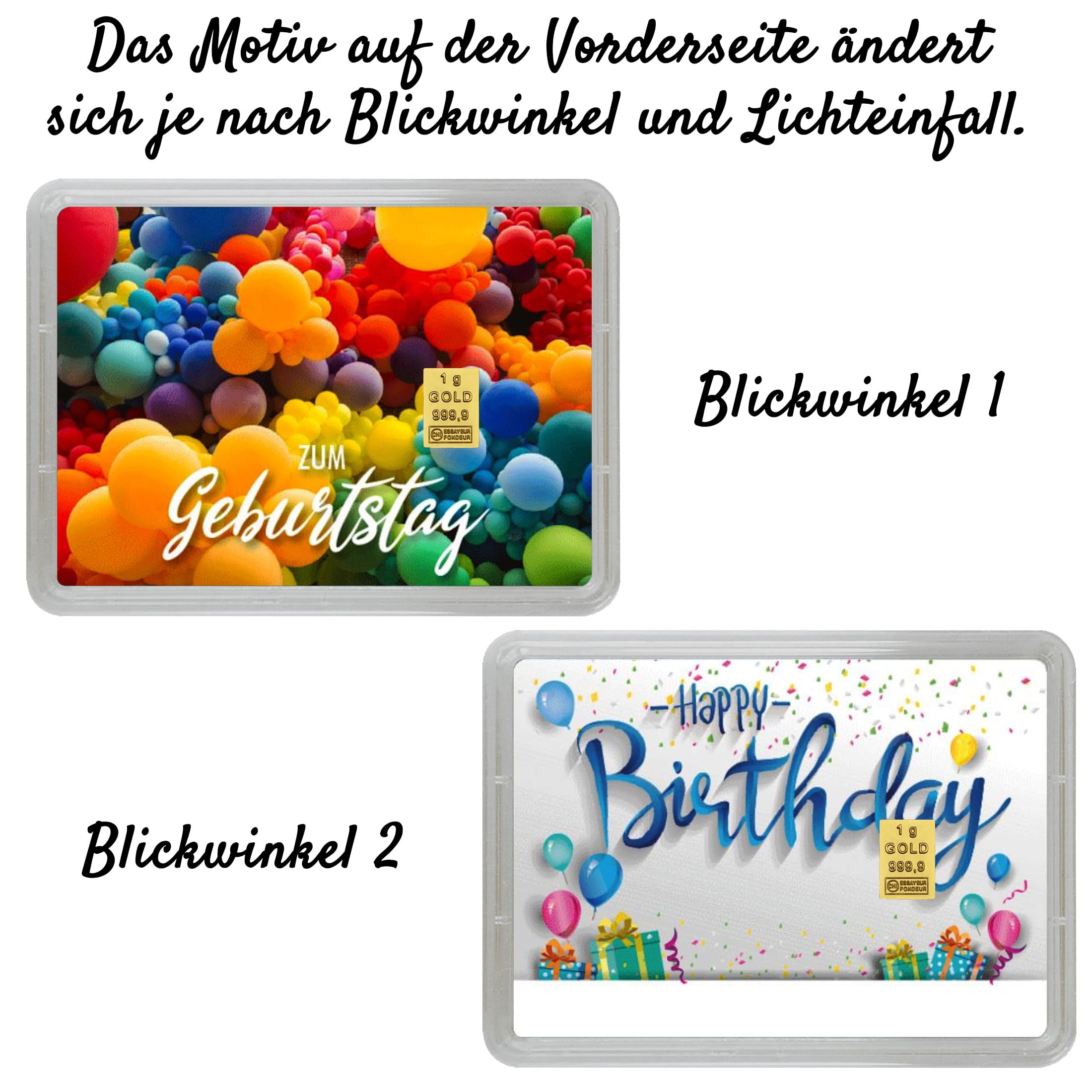 Goldbarren 1g – Geschenk Motivbox “Zum Geburtstag” Tolle Geschenkidee - Feingold 999,9