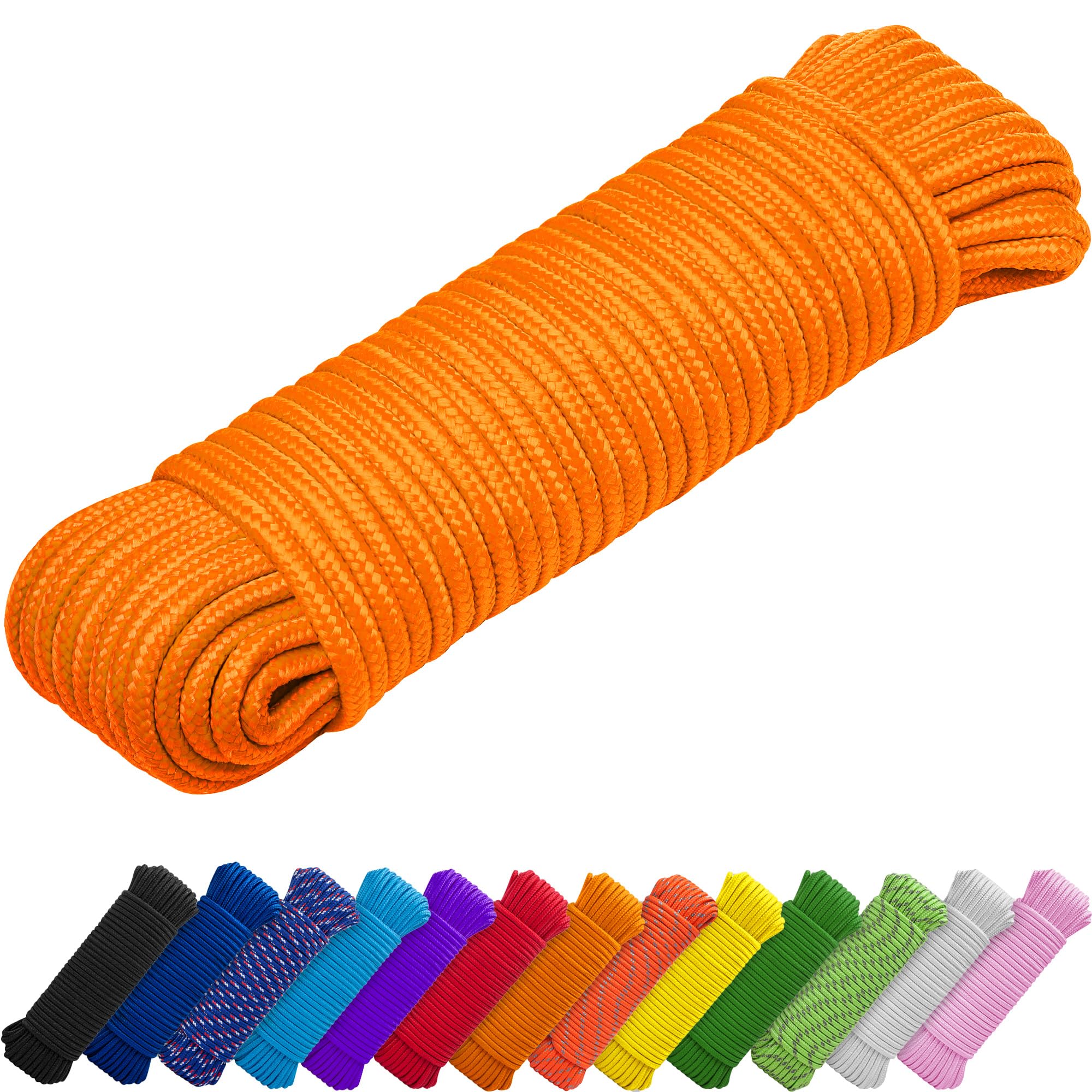 TECEUM Rope – 27.5M x 6mm (1/4 Inch) – Orange Yellow – Strong All-Purpose Utility Rope – Camping, Crafting, Flag Pole, Indoor & Outdoor – Polypropylene Nylon Poly Lightweight Diamond Braided Cord — image 1