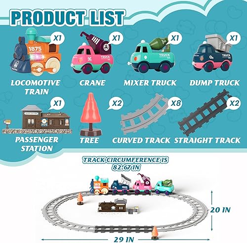 Miniatura 7 de Juego de tren eléctrico para niños pequeños y niños con música, luces y pistas, tren First Choo Choo, conexión magnética, regalos de cumpleaños para