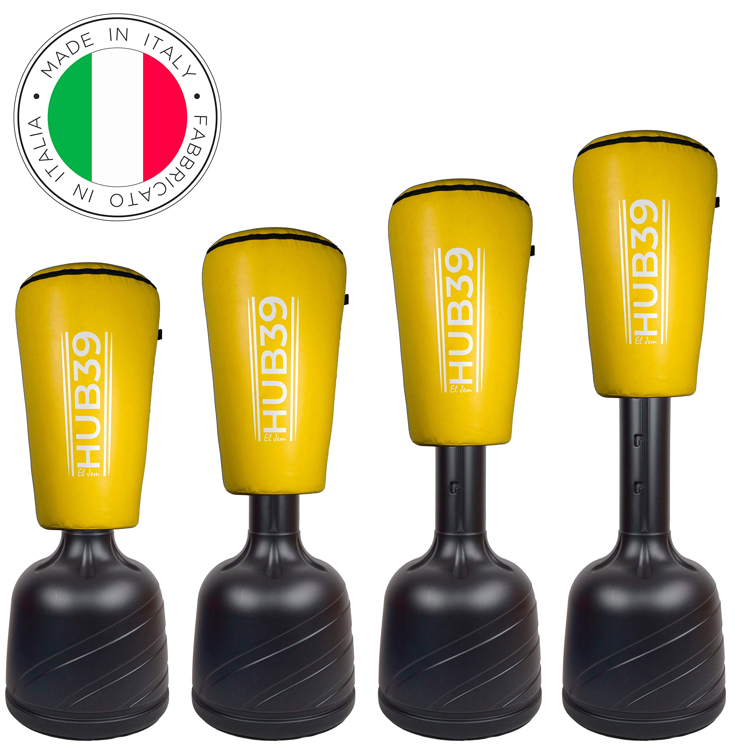 Hub39 - Sacco da Boxe da Terra - Sacco Boxe con Base - Regolabile in 4 Altezze da 148, 154, 169 e 184 cm colore Giallo