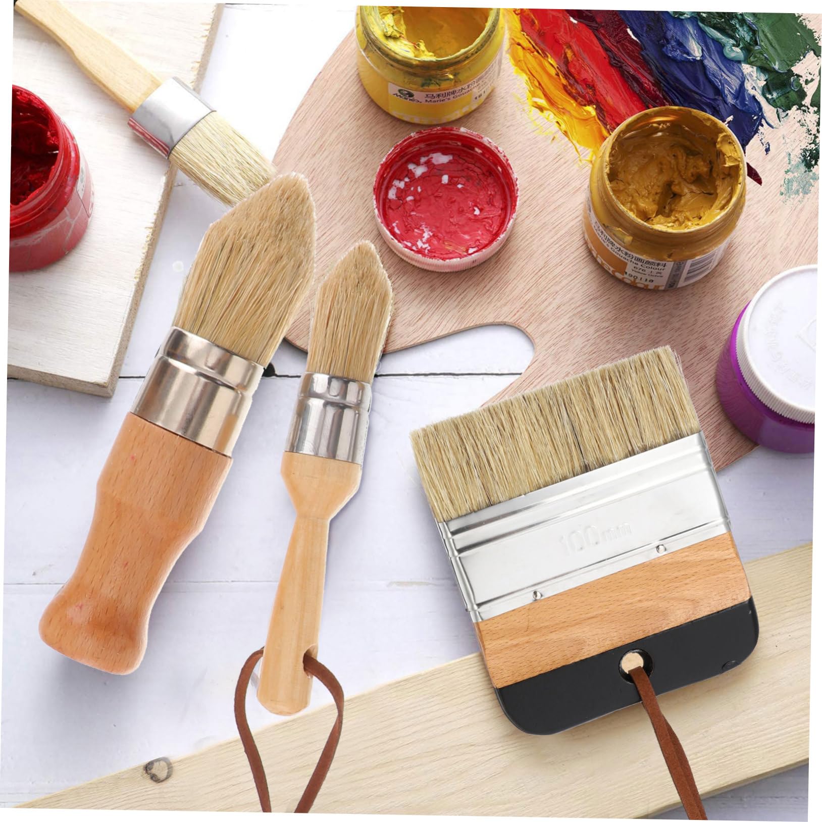 SHINEOFI Holz Griff Pinsel Für Lack Und Pinselset Mit Borstenpinseln Für Haushalt Und Heimdekoration Geeignet Für Möbel Tische Und Wände