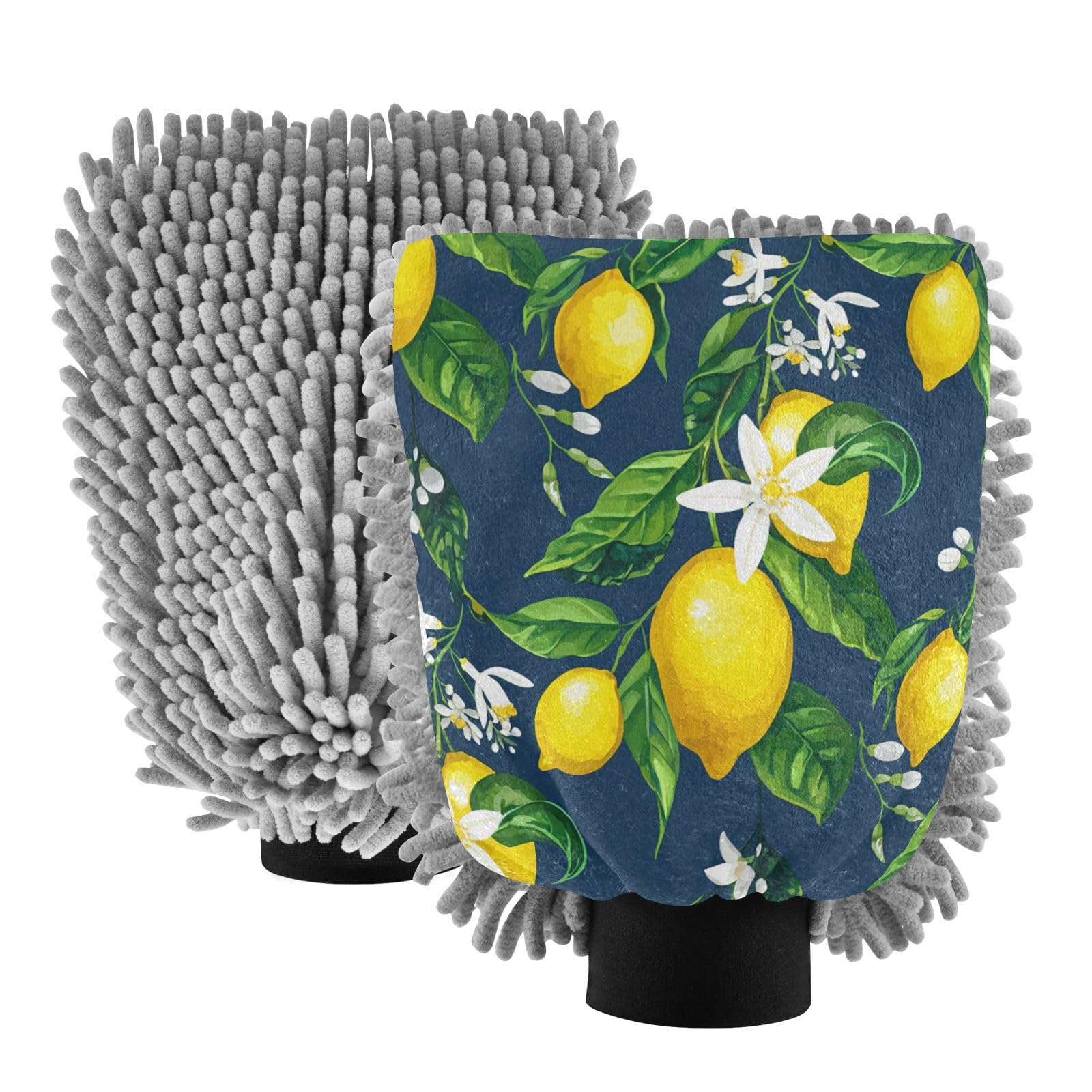 STAYTOP Fresh Lemon Car Wash Mitt Microfiber, 2Pcs Scratch Free Lint-Free, Premium Chenille Microfiber Mitt Car Wash Brush-L