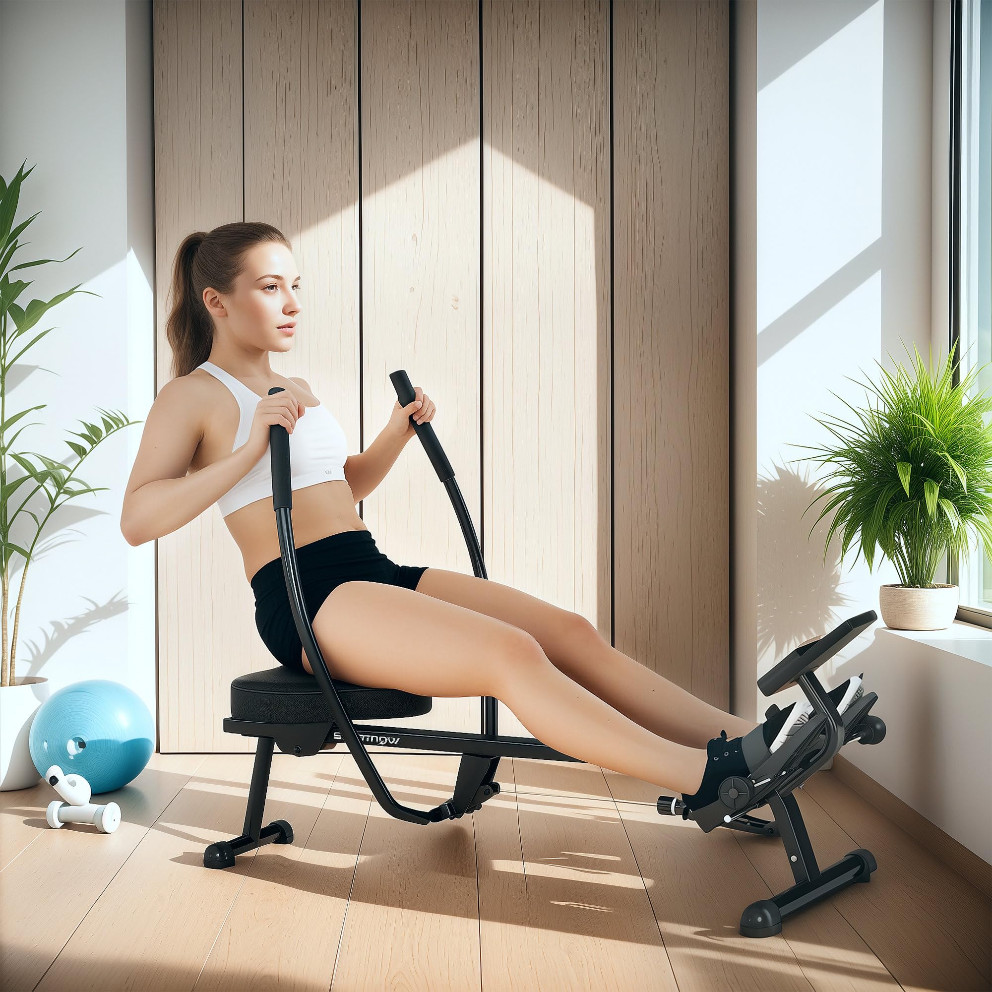 SPORTNOW Vogatore idraulico con 12 livelli di resistenza Vogatore con schermo LCD e pedale antiscivolo, portata massima 130KG, allenamento cardio a casa, nero