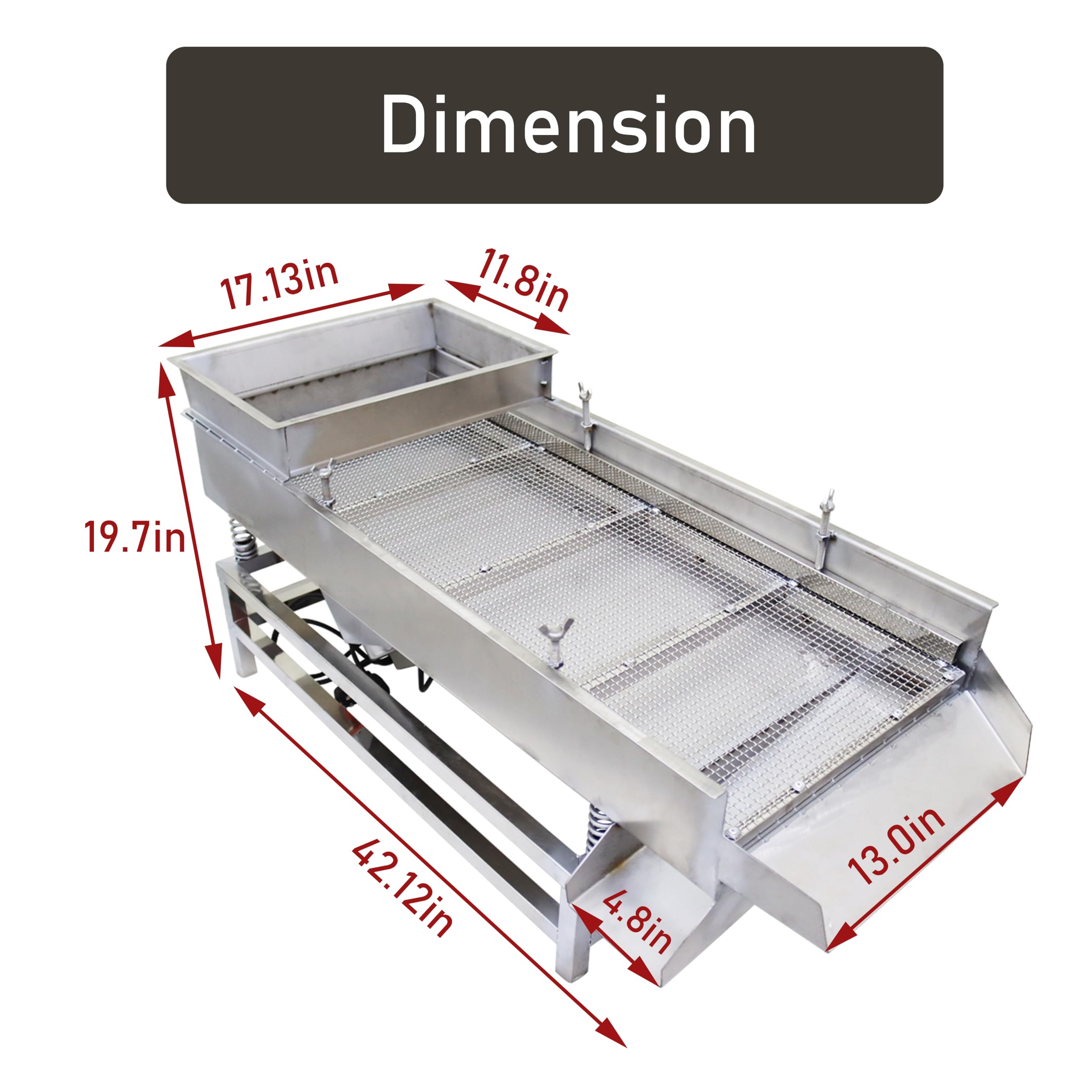 LGXEnzhuo JG40-95 Linear Vibrating Screen Electric Sifter Sieve Powder with one 11mm Square Screen 110V 80W Dual Motor Stainless Steel