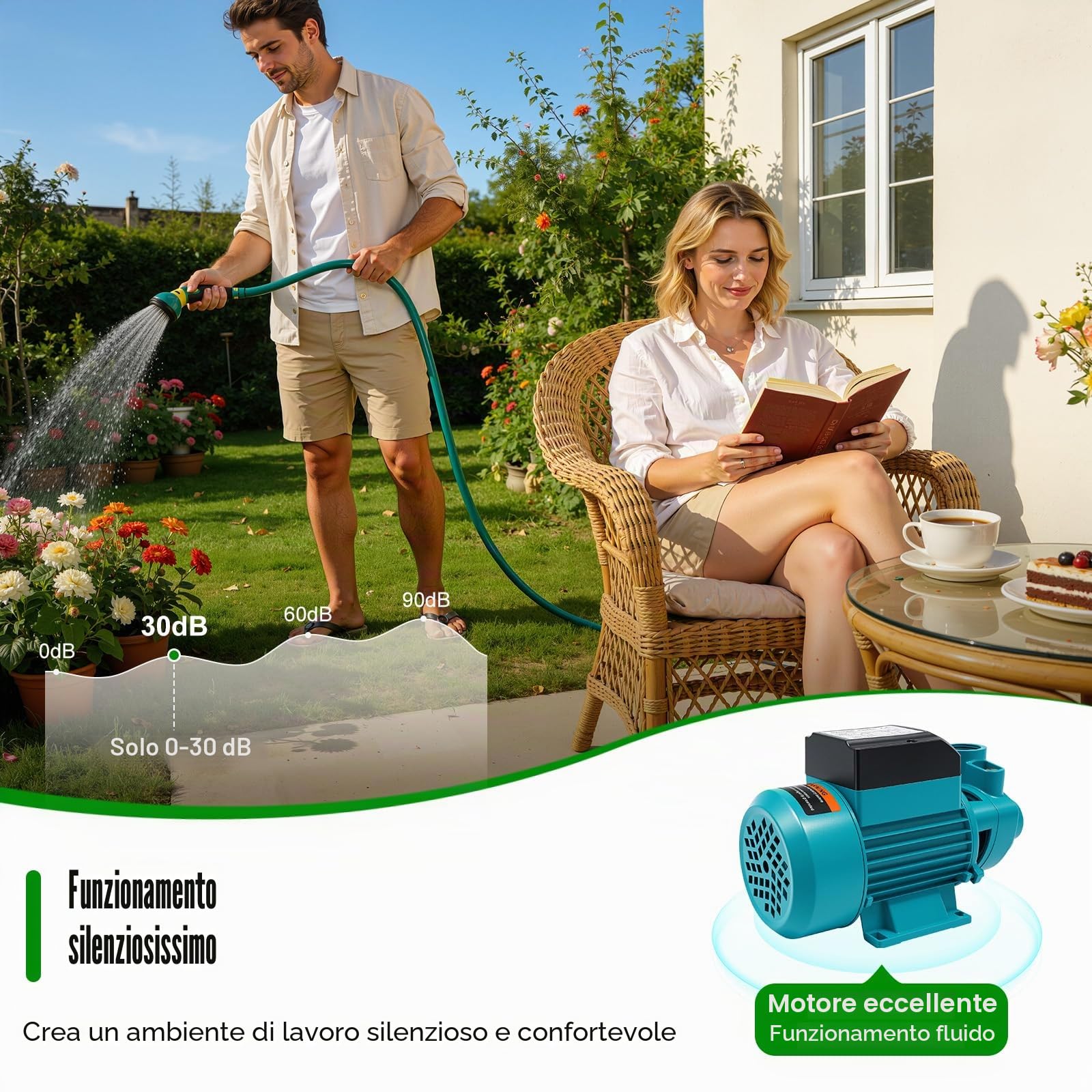 Pompa da Giardino 370W 220V, Pompa ad Alta Pressione Silenziosa 2000 l/h, 38 m di Altezza di Sollevamento Pompa per Acqua Domestica Pompa di Irrigazione Pompa Elettrica