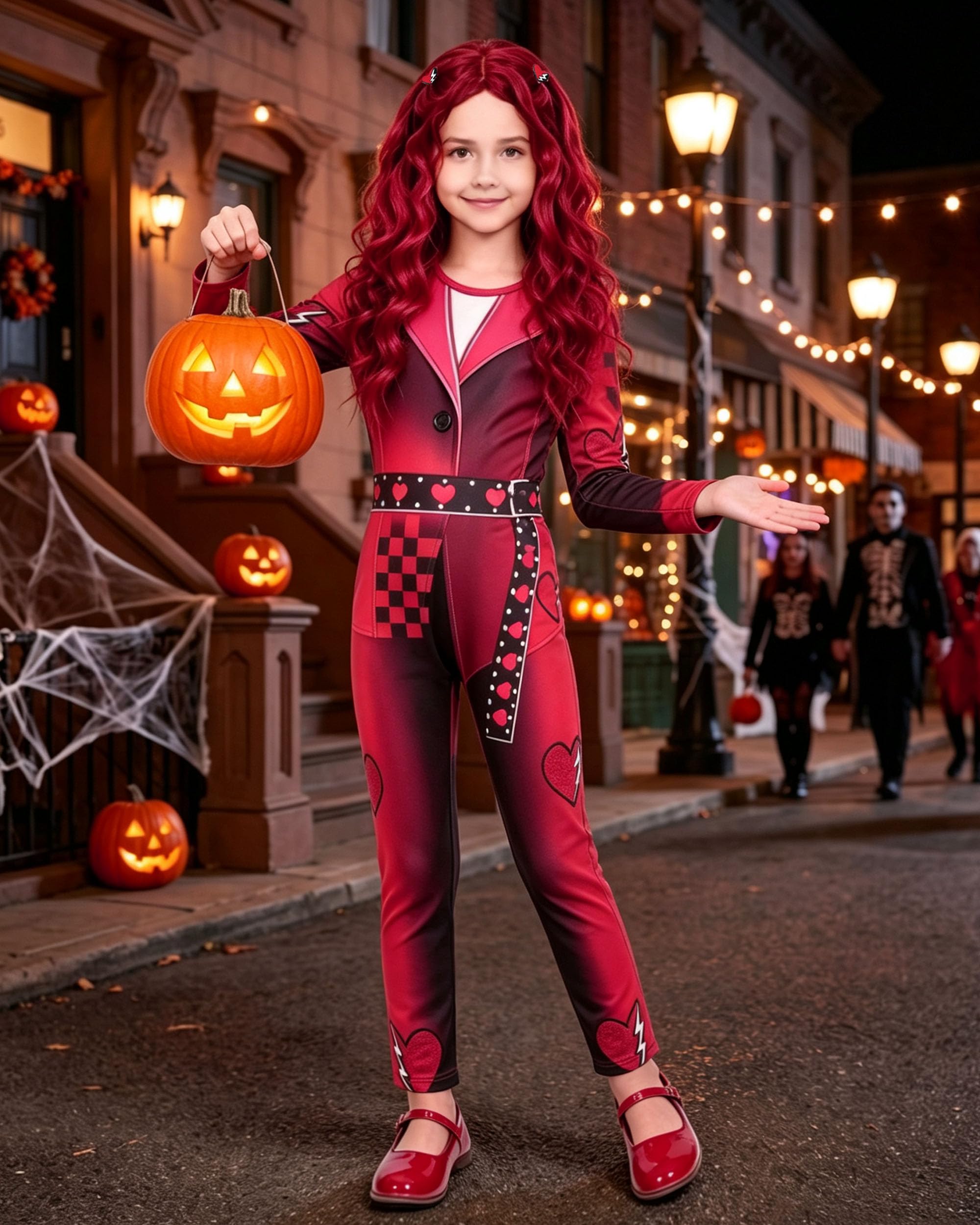 Red Wonderland Costume with Wig Girls Princess Dress for Kids 5-12 Years, Red-2-wig, 9-10 Years - Image 5