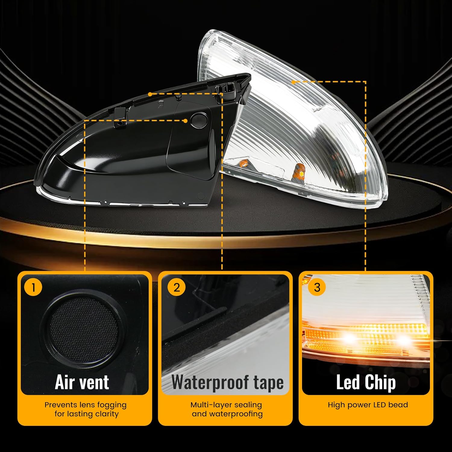 Pair Mirror Turn Signal Puddle Light for 2009-2018 Dodge Ram 1500, 2010-2018 Ram 2500, Driver and Passenger Side LED Mirror Indicator Lamp Replacement for 68064949A 68064948AA