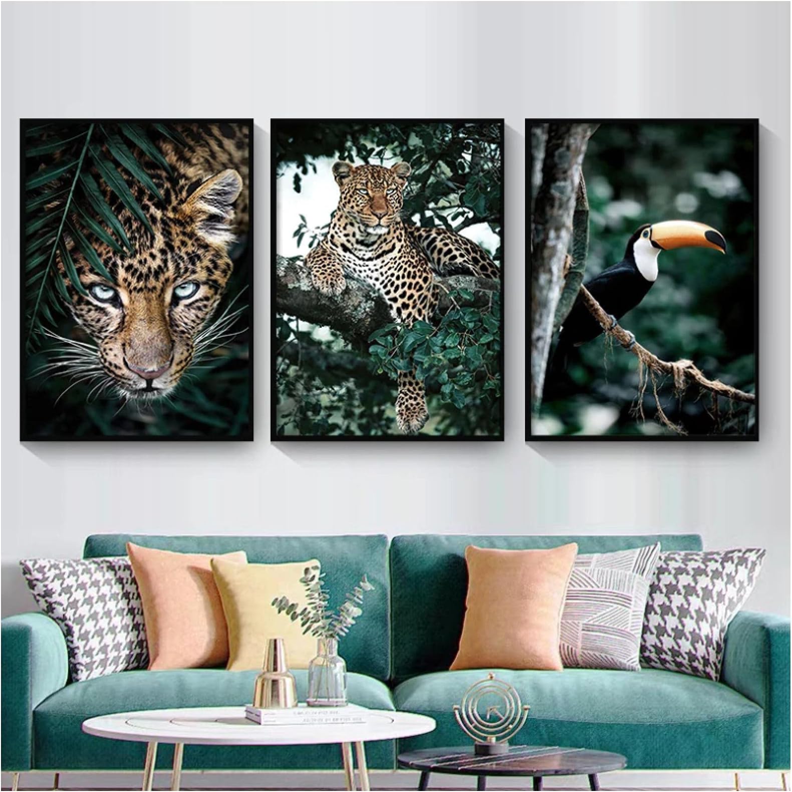 Printing On Canvas, Abstract Wild Leopard Tropical Bird Posters And Prints Landscape Wall Art Painting, Bedroom Home Decor 11.8”x15.7”(30x40cm)No Frame 3pcs