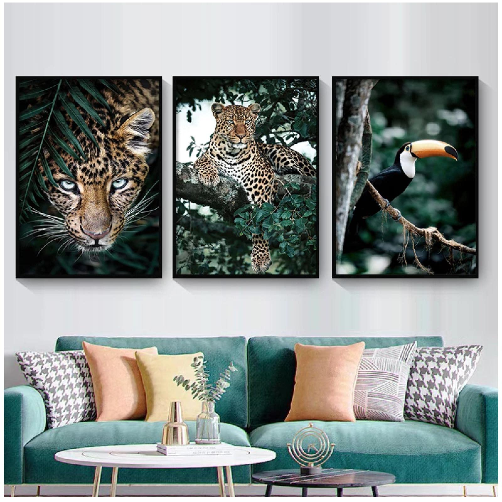 Printing On Canvas, Abstract Wild Leopard Tropical Bird Posters And Prints Landscape Wall Art Painting, Bedroom Home Decor 11.8”x15.7”(30x40cm)No Frame 3pcs