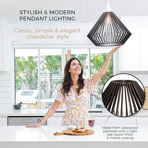 Miniatura 2 de Lámpara colgante de madera  Lámpara de techo fácil de montar  Moderna lámpara colgante bohemia para comedor, cocina, dormitorio, sala de estar,