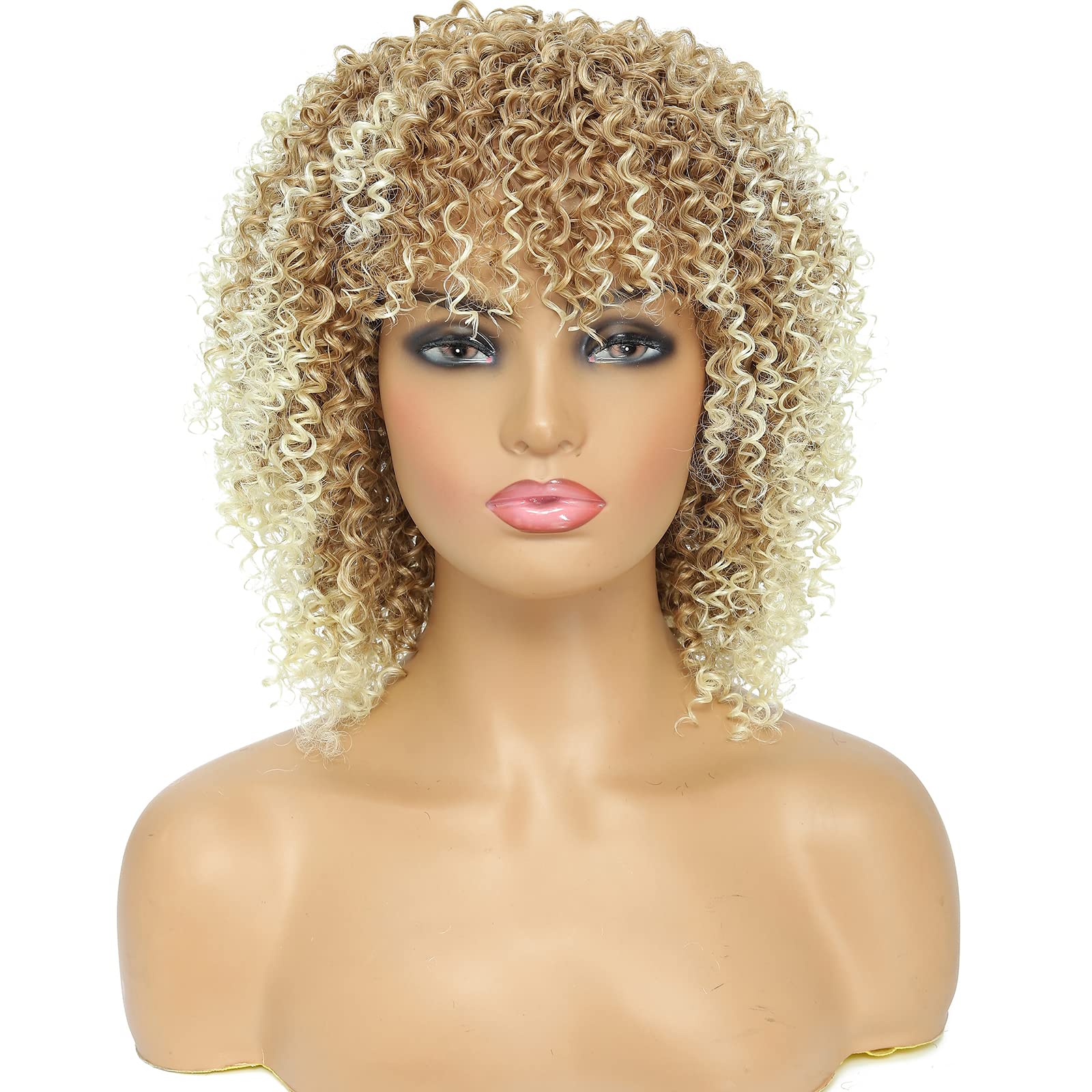 fallsea Blonde Curly Wigs for Black Women Short Afro Wigs for Black Women Afro Twist Hair (27-613)