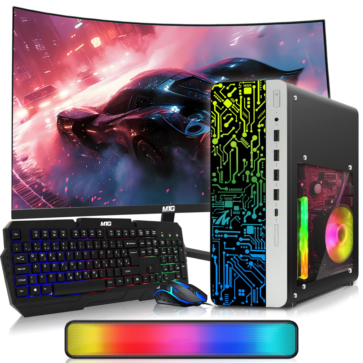 Hp Desktop Computer PC – Intel Core i5, 16GB ARGB RAM, 1TB SSD, 24 Inch Curved Monitor, RGB Keyboard with AI Copilot Key and Mouse, RGB Soundbar, Windows 11(Renewed)