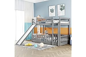 Stylish Twin-over-Twin Crib Bunk Bed with Slide and Ladder