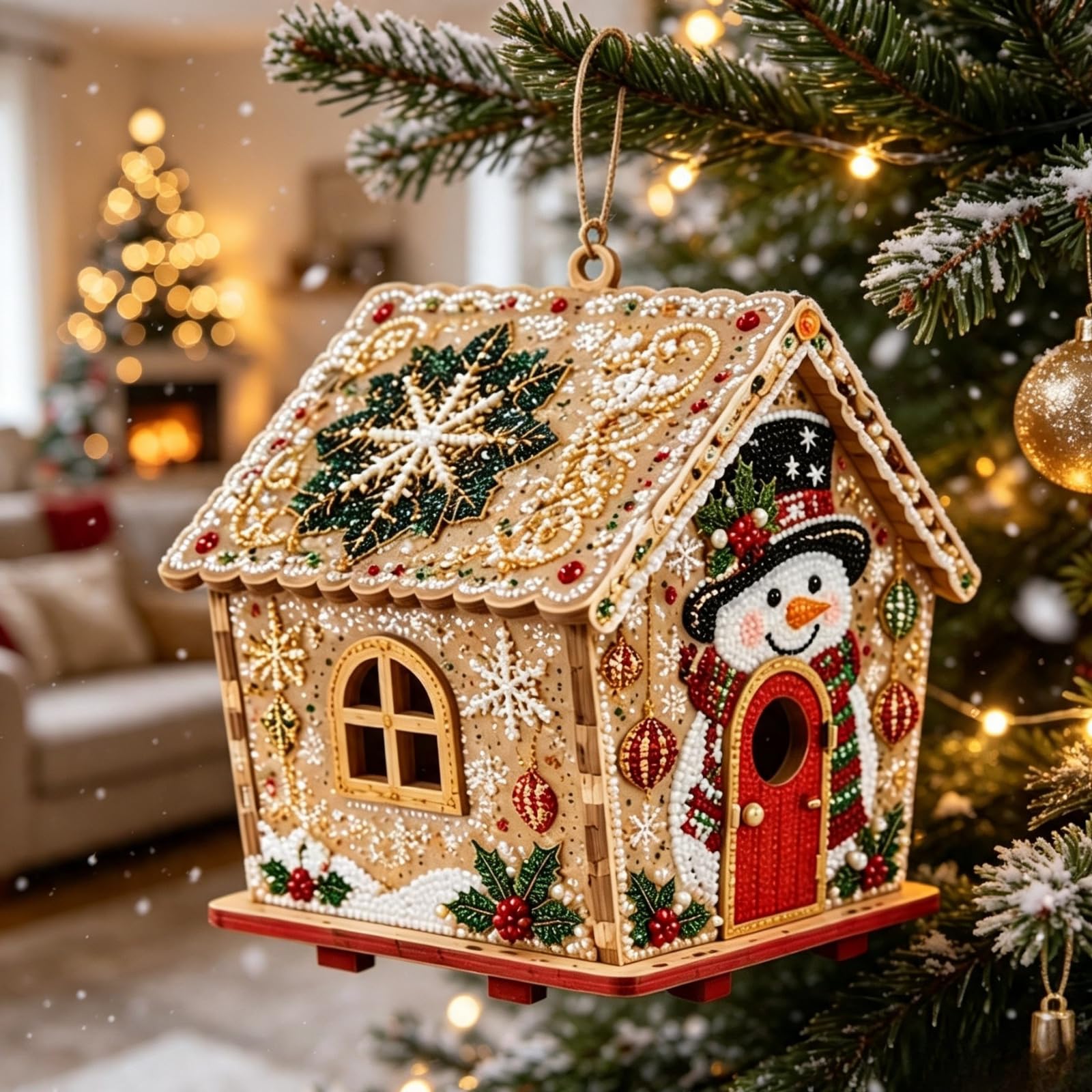 3D Wooden DIY Christmas House Pearl Diamond Painting Art Kit for Adults