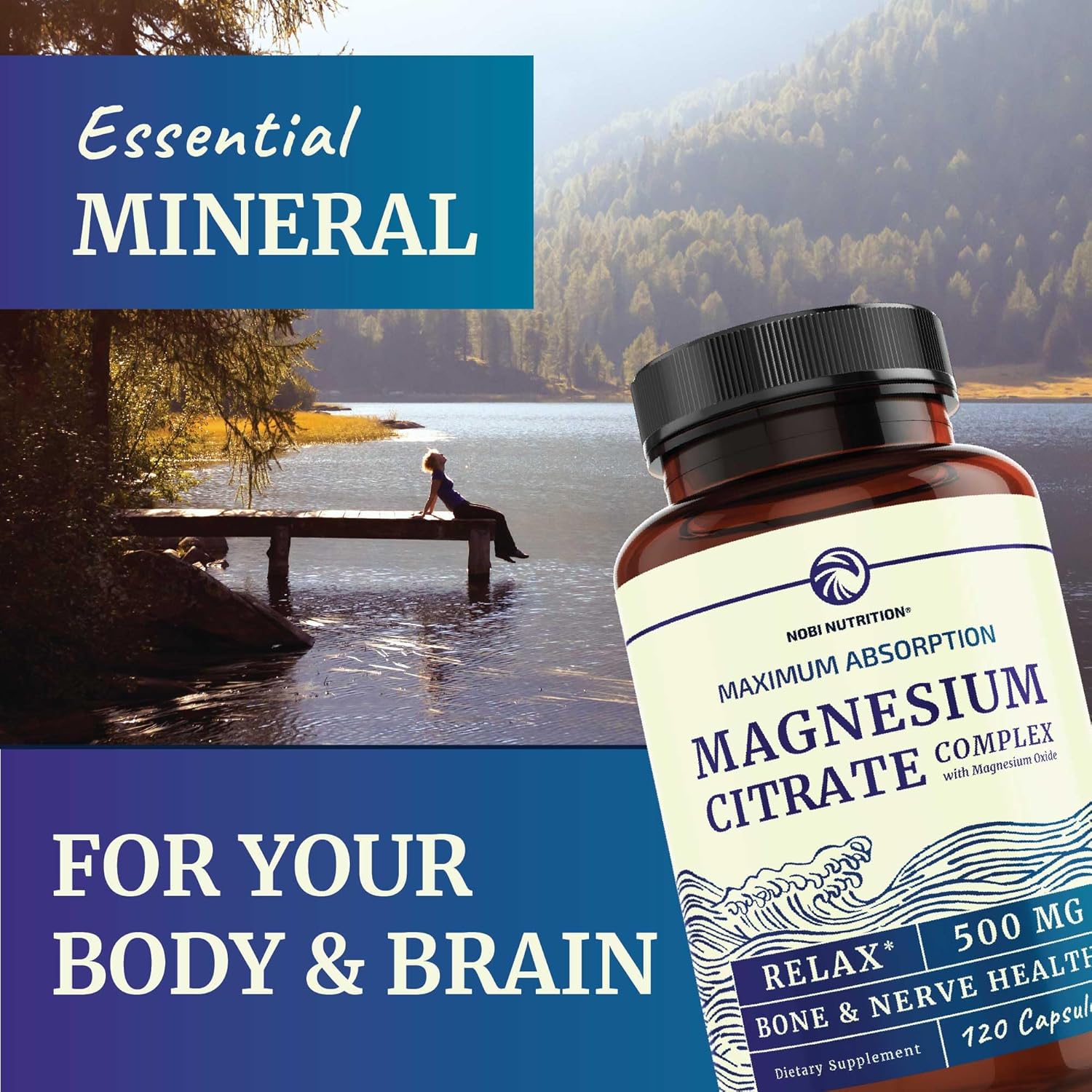 Magnesium Glycinate 400mg (120ct) & Magnesium Citrate 500 MG (120ct) | High Absorption, Calm, Relaxation, Digestion & Muscle Support | Non-GMO Magnesium Complex Bundle