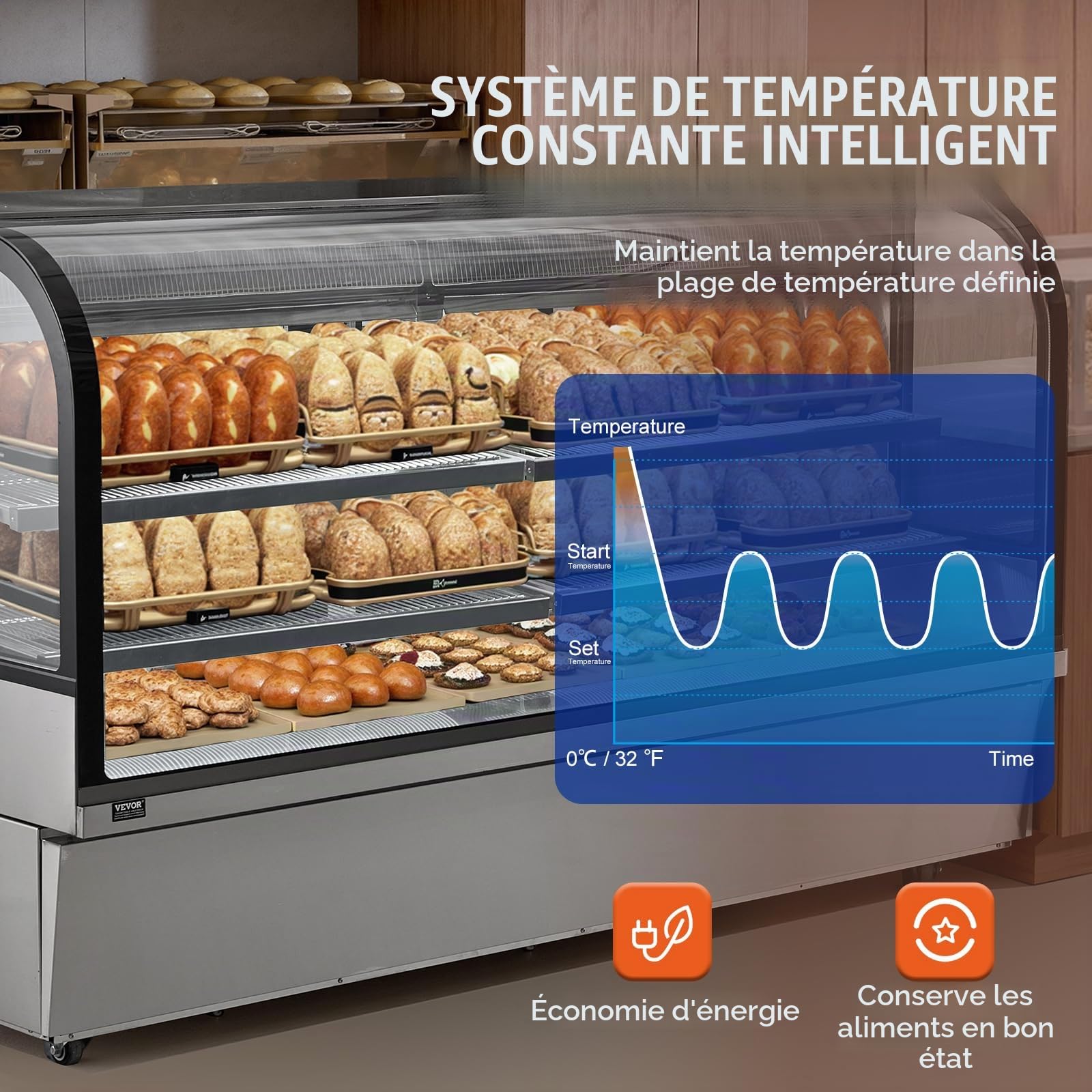 VEVOR Commercial Refrigerated Display Case 901 L, 4 Tier Pastry Showcase, Refrigerator with LED Lighting, Downdraft Cooled, Mobile with Wheels, for Bakery Cake