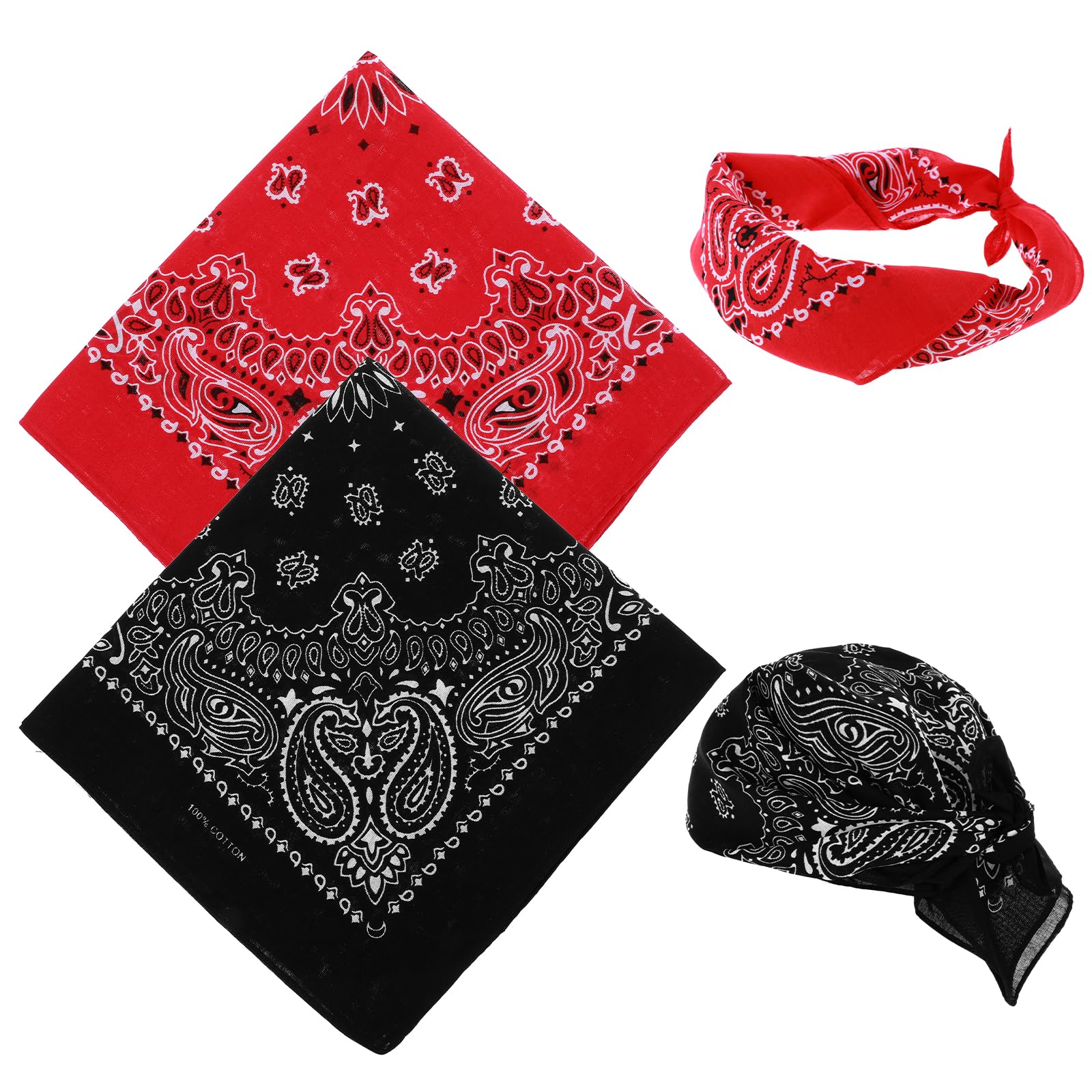 Yuanout 2 bandany Paisley, 100% bawełna, metoda samochodowa lub modna, uniwersalne bandany dla mężczyzn i kobiet, czarny i czerwony, L