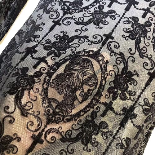 Miniatura 6 de Tela de encaje de 55 pulgadas, tela de encaje de calavera negra suave, tela de encaje floral para coser vestidos, superposición de fiesta, cortinas,