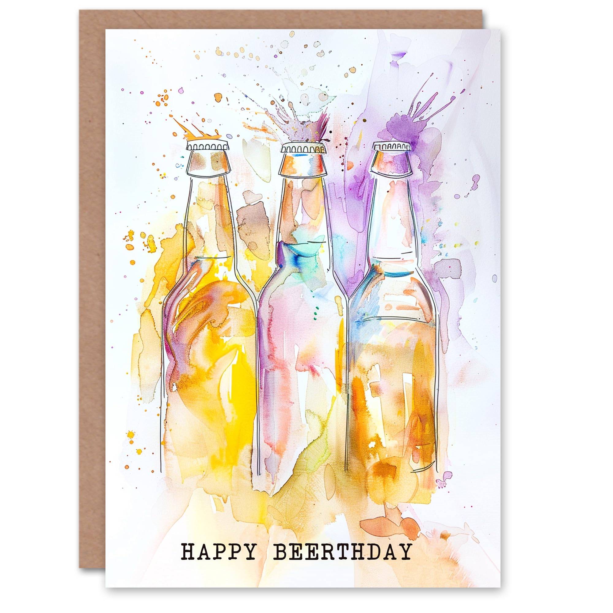 Artery8 Happy Beerthday Beer Bottles Soft Watercolour For Him Man Birthday Card